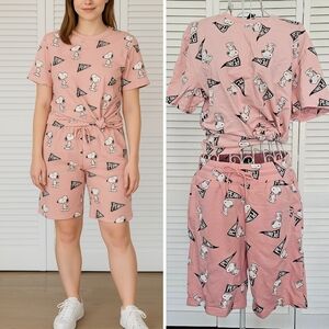 NWT H&M Peanuts Pink Snoopy T-shirt & Shorts Set Size M